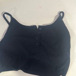 navy blue tank top buttoned in front near chest